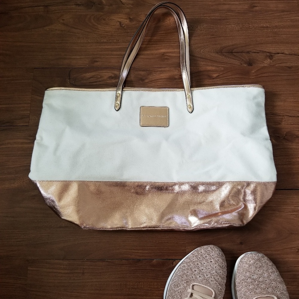 🌹EUC🌹 VS Rose Gold and Canvas Tote